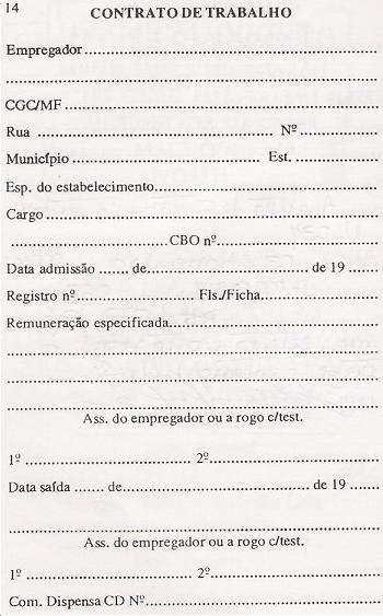 Preenchimento da Carteira de Trabalho Anotação na carteira de trabalho